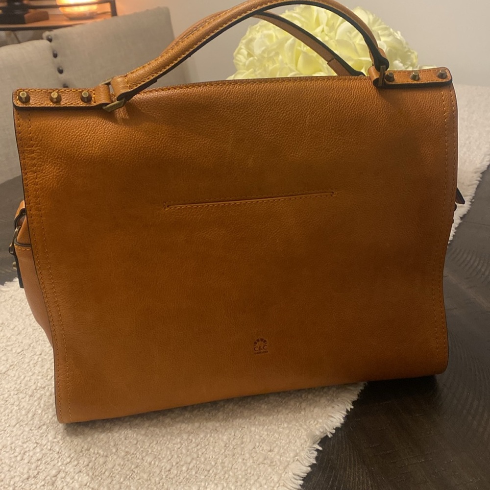 C&C California Tan Leather Women's Satchel with Studs-Brand New - Picture 2 of 11
